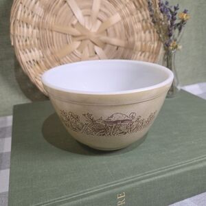 Vintage Beige Ceramic Bowl with Floral Design